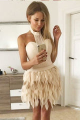 A-Line Halter Backless Short with Ruffles Sexy Mini Homecoming Dress